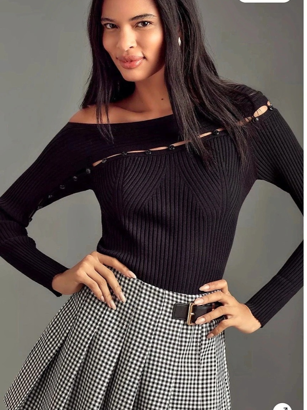 Anthropologie By Anthropologie Ribbed Button-Detail Sweater Black Small